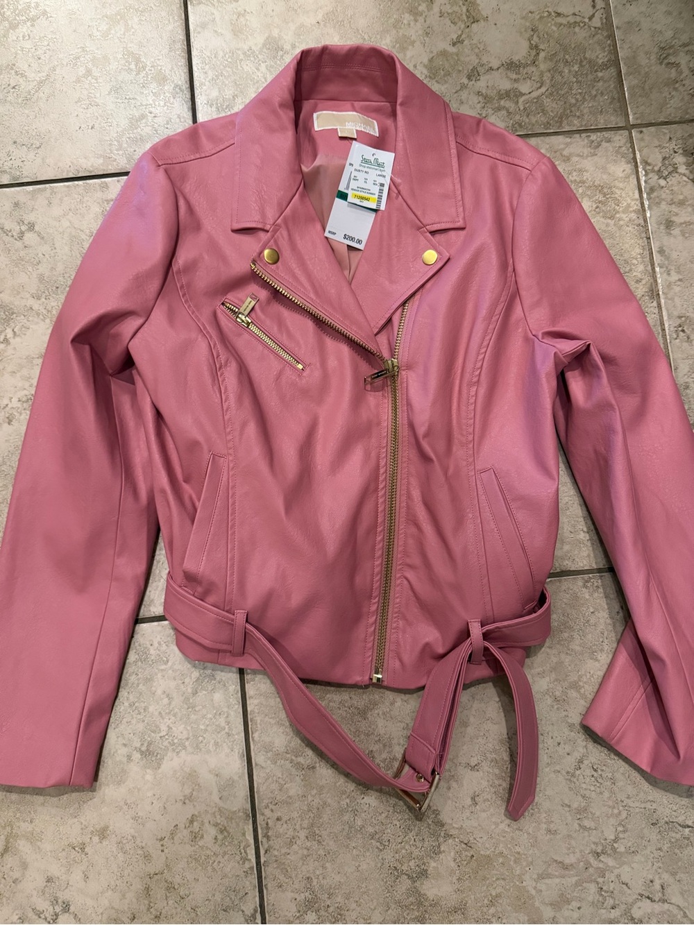 Michael kors women Stylish Pink Moto Jacket with Belt